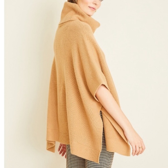 Camel ribbed Ann Taylor sweater turtleneck poncho - Picture 11 of 12